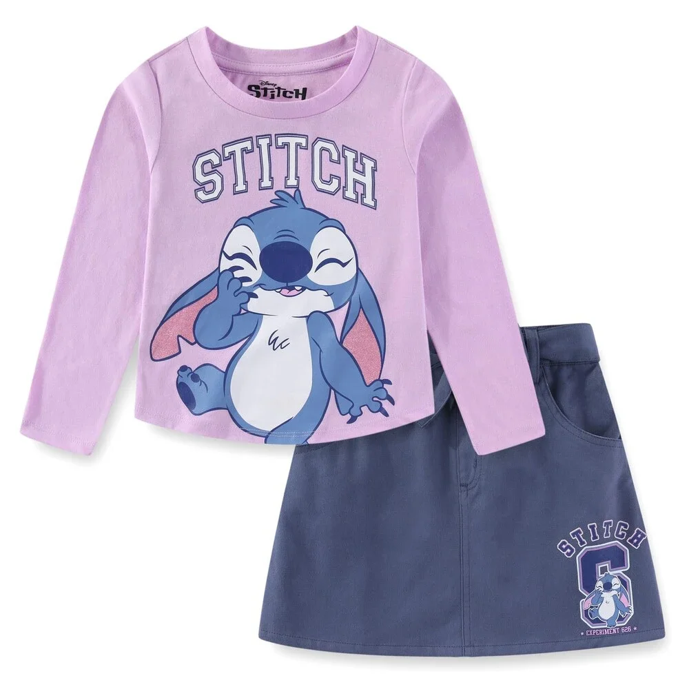 Disney Girls' Lilo Stitch Long Sleeve Shirt Twill Skirt Set Big SZ10